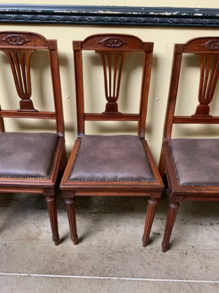 6 antike Jugendstil Stühle mit Lederbezug  - Lieferung möglich! 14