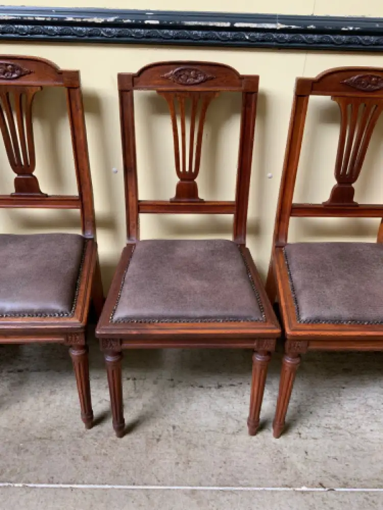 6 antike Jugendstil Stühle mit Lederbezug  - Lieferung möglich! 15