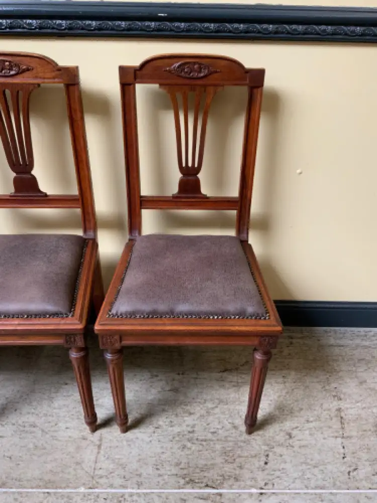 6 antike Jugendstil Stühle mit Lederbezug  - Lieferung möglich! 17