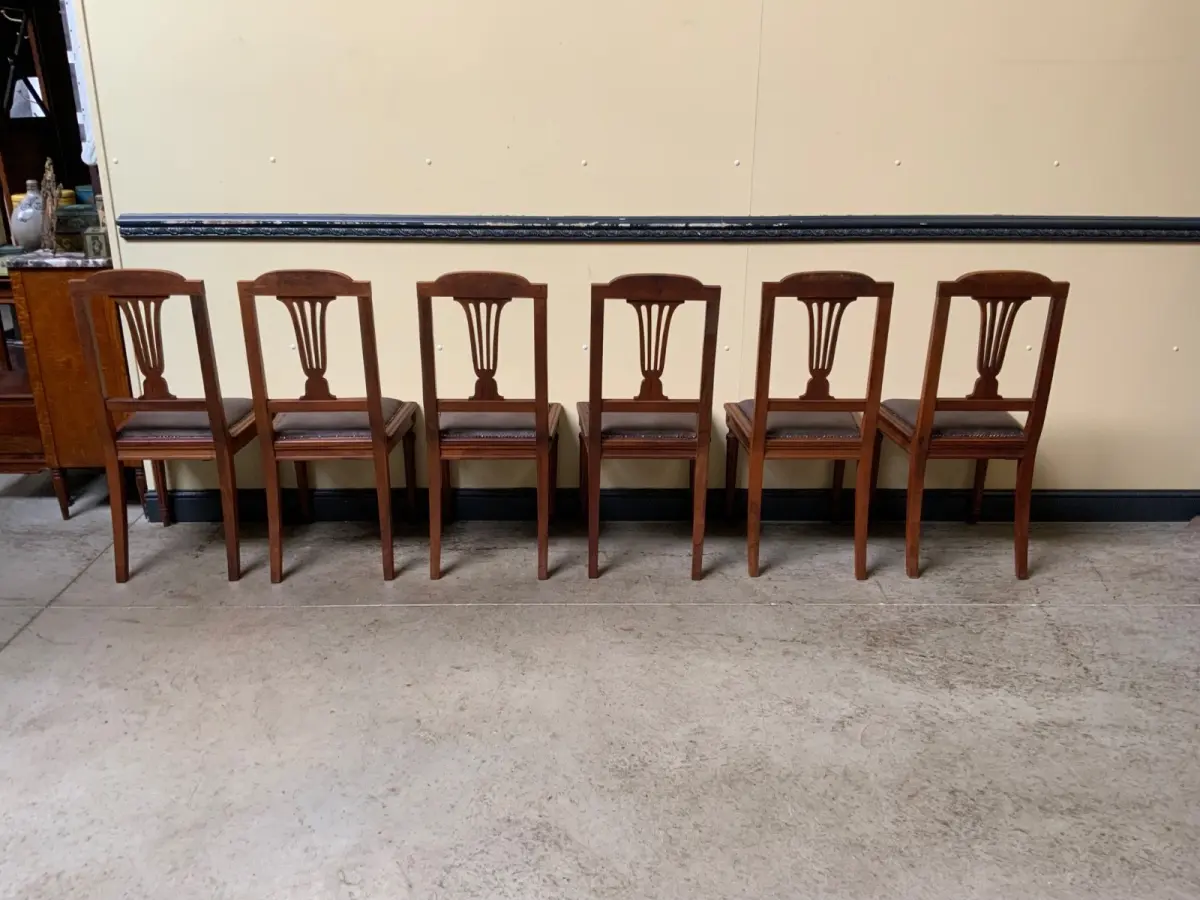 6 antike Jugendstil Stühle mit Lederbezug  - Lieferung möglich! 18