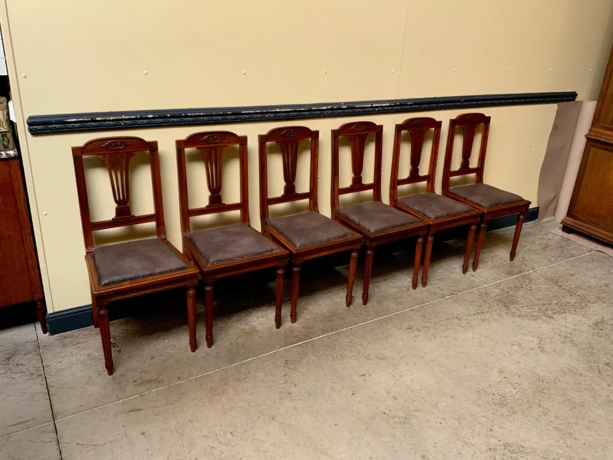 6 antike Jugendstil Stühle mit Lederbezug  - Lieferung möglich! 2