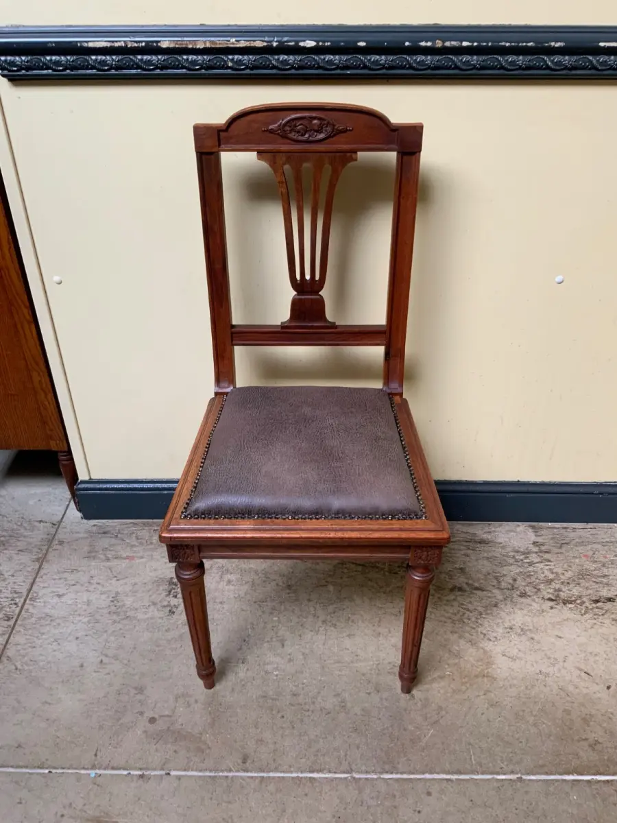 6 antike Jugendstil Stühle mit Lederbezug  - Lieferung möglich! 3