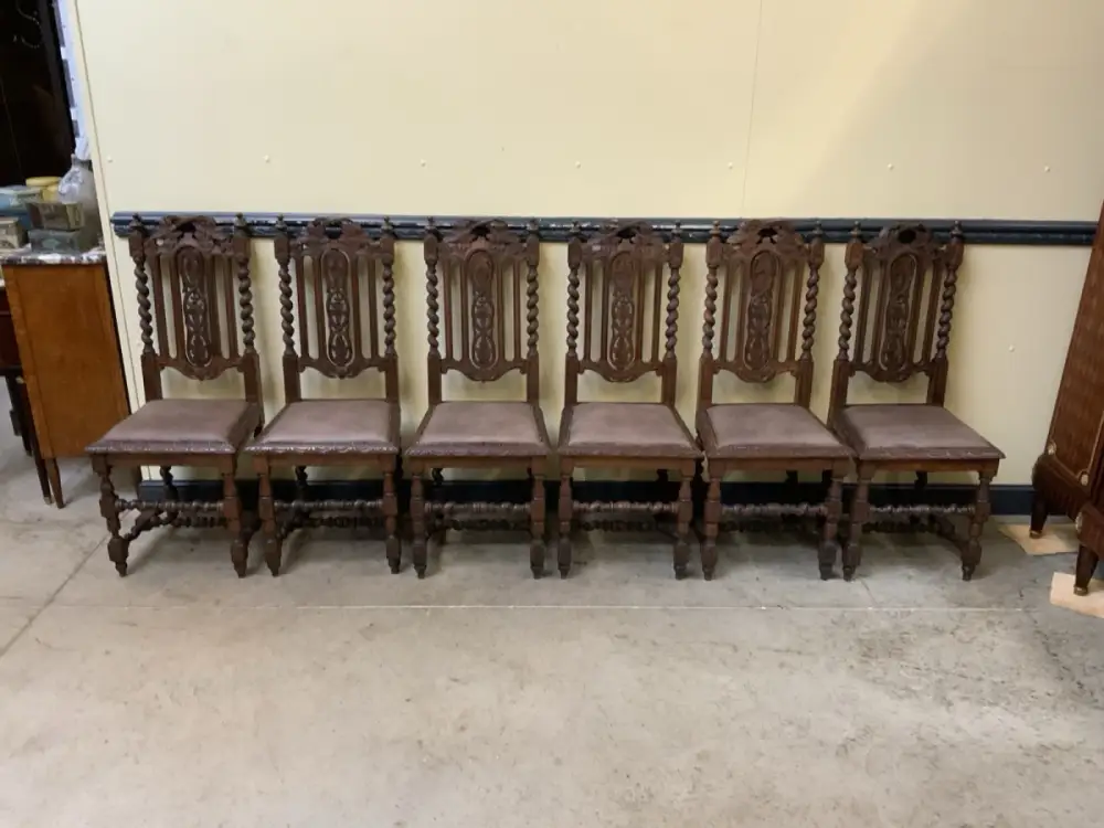 6 antike Gründerzeit Stühle mit Lederbezug  - Lieferung möglich! 0