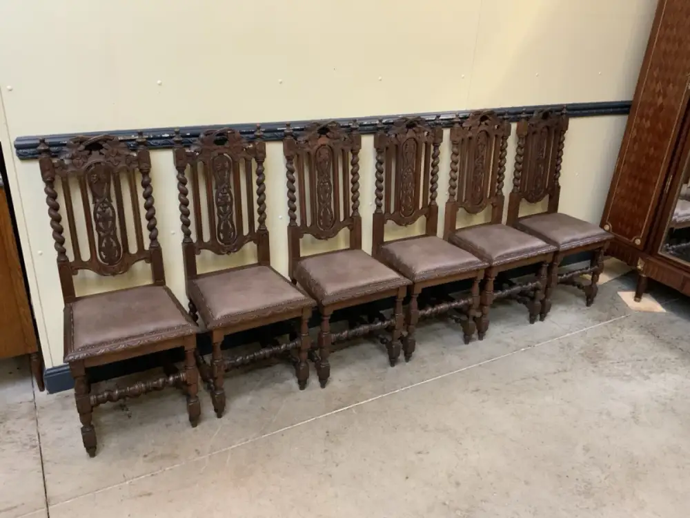 6 antike Gründerzeit Stühle mit Lederbezug  - Lieferung möglich! 11