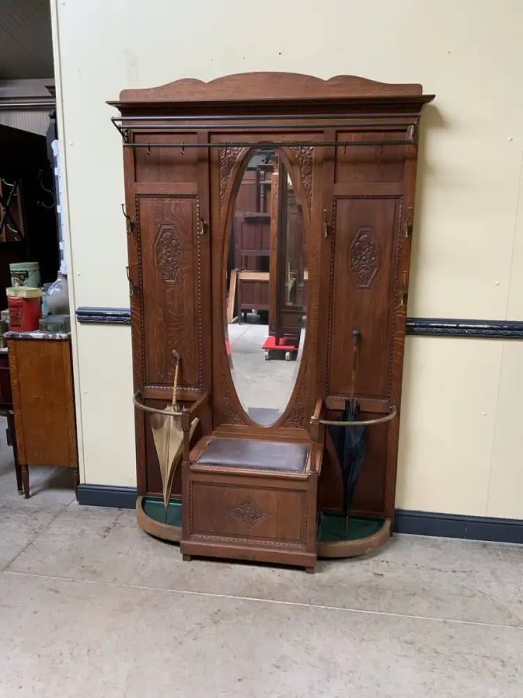 Antik - Garderobe, Kleiderständer mit Truhenbank - Art Deco - Lieferung möglich! 0