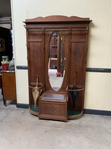 Antik - Garderobe, Kleiderständer mit Truhenbank - Art Deco - Lieferung möglich!