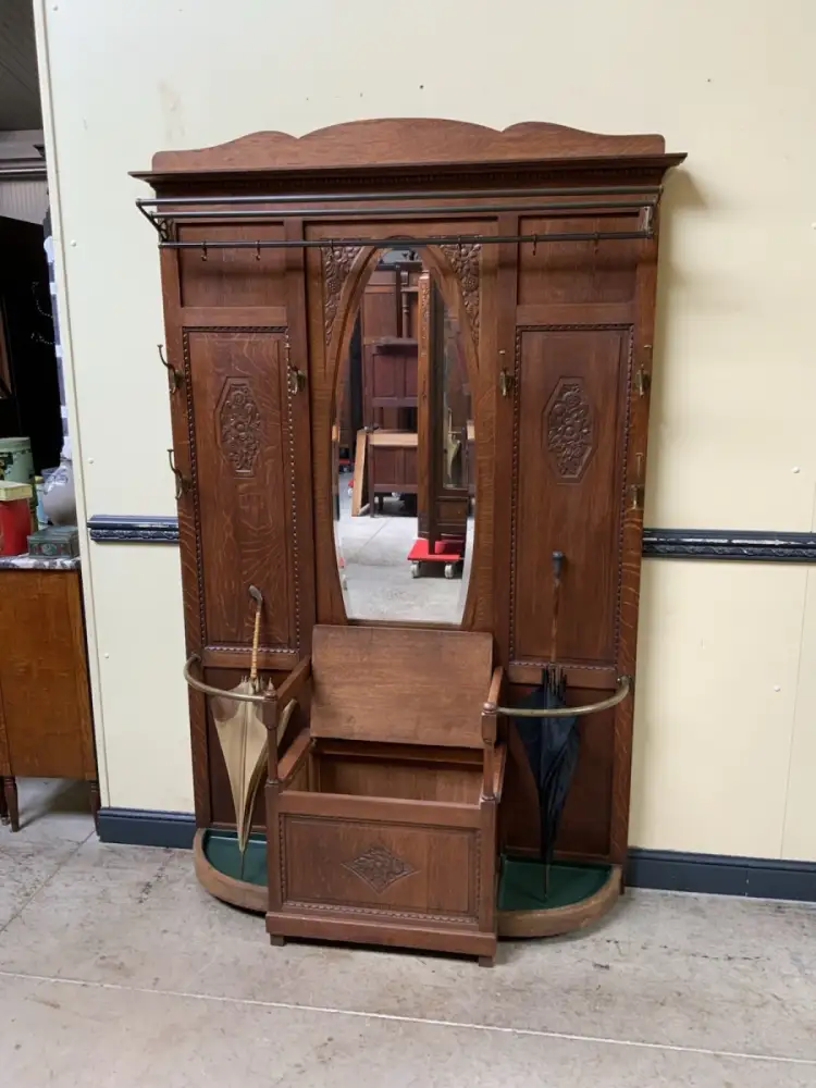 Antik - Garderobe, Kleiderständer mit Truhenbank - Art Deco - Lieferung möglich! 16