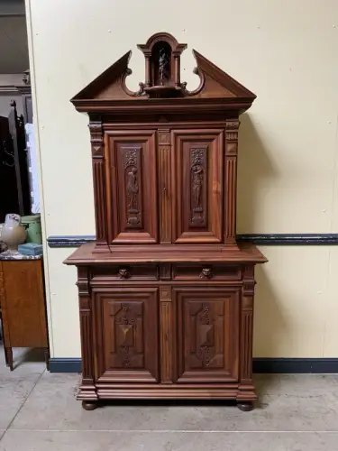 Antik - Nußbaum Aufsatz Schrank, Bronze  - Neorenaissance - Lieferung möglich!