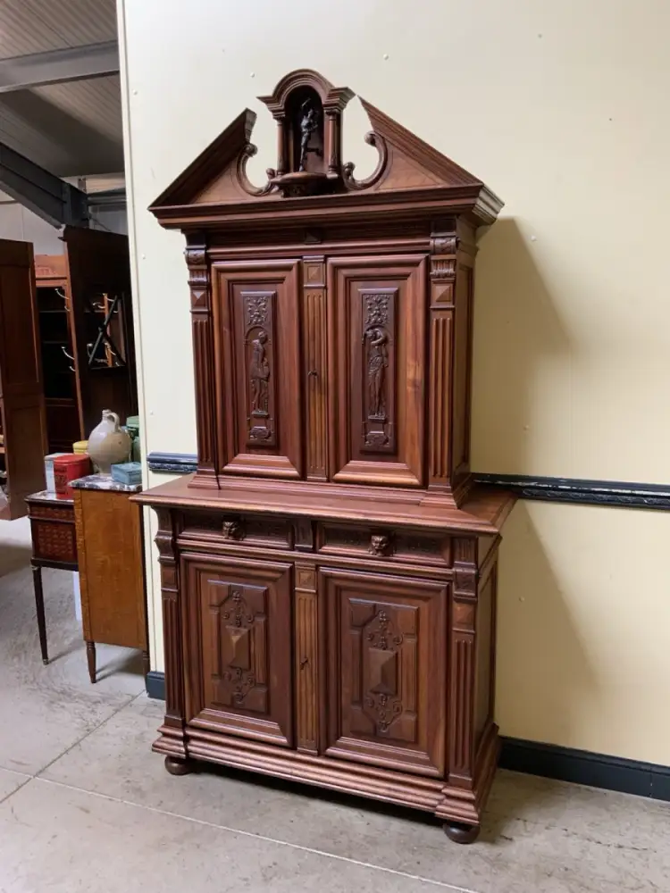 Antik - Nußbaum Aufsatz Schrank, Bronze  - Neorenaissance - Lieferung möglich! 1