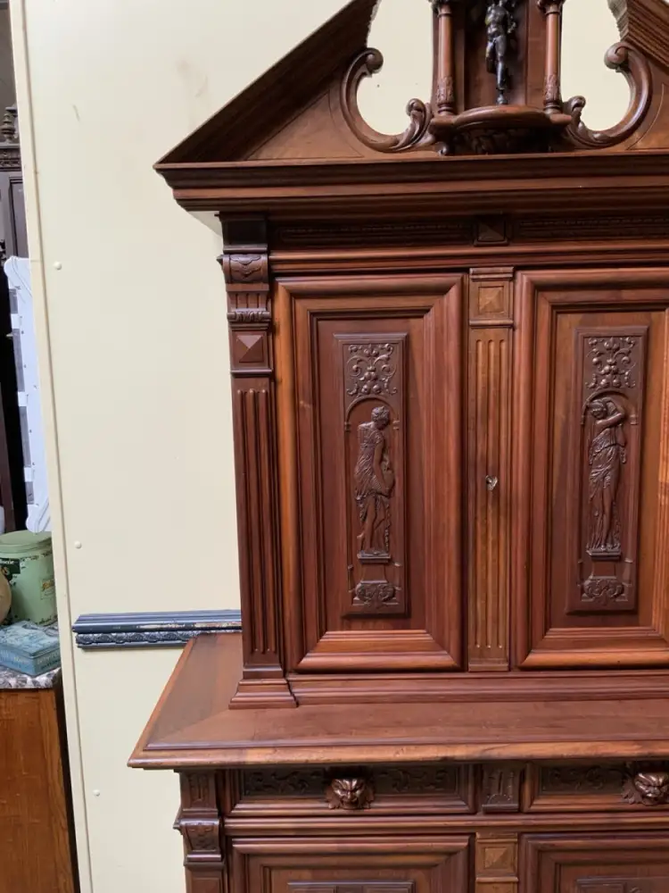 Antik - Nußbaum Aufsatz Schrank, Bronze  - Neorenaissance - Lieferung möglich! 10