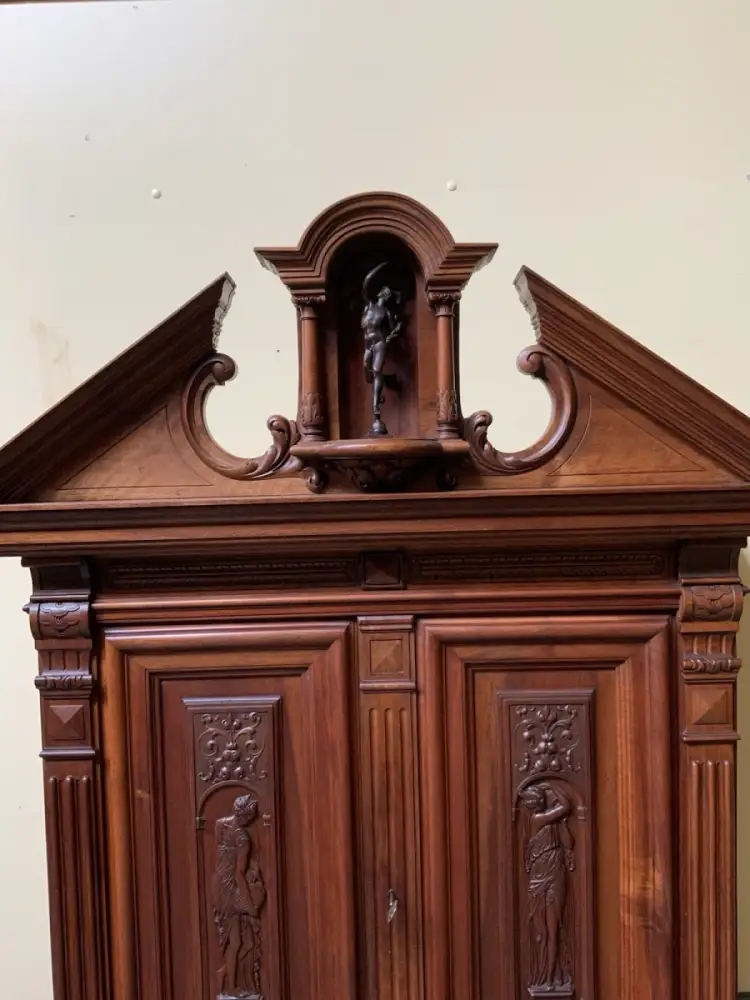 Antik - Nußbaum Aufsatz Schrank, Bronze  - Neorenaissance - Lieferung möglich! 11