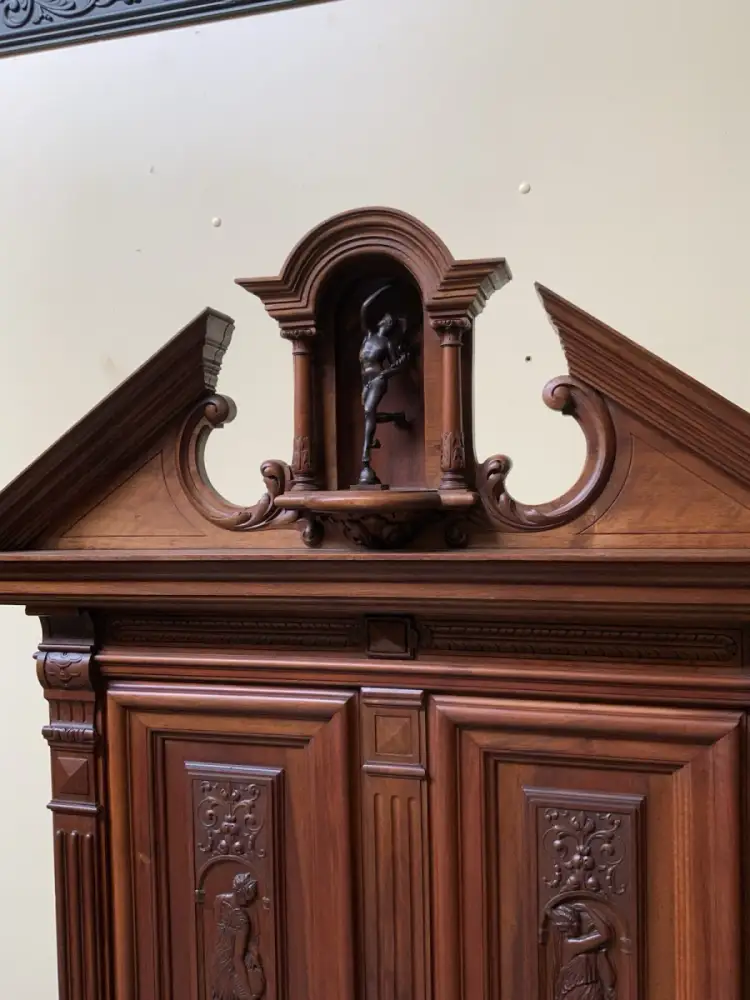 Antik - Nußbaum Aufsatz Schrank, Bronze  - Neorenaissance - Lieferung möglich! 12
