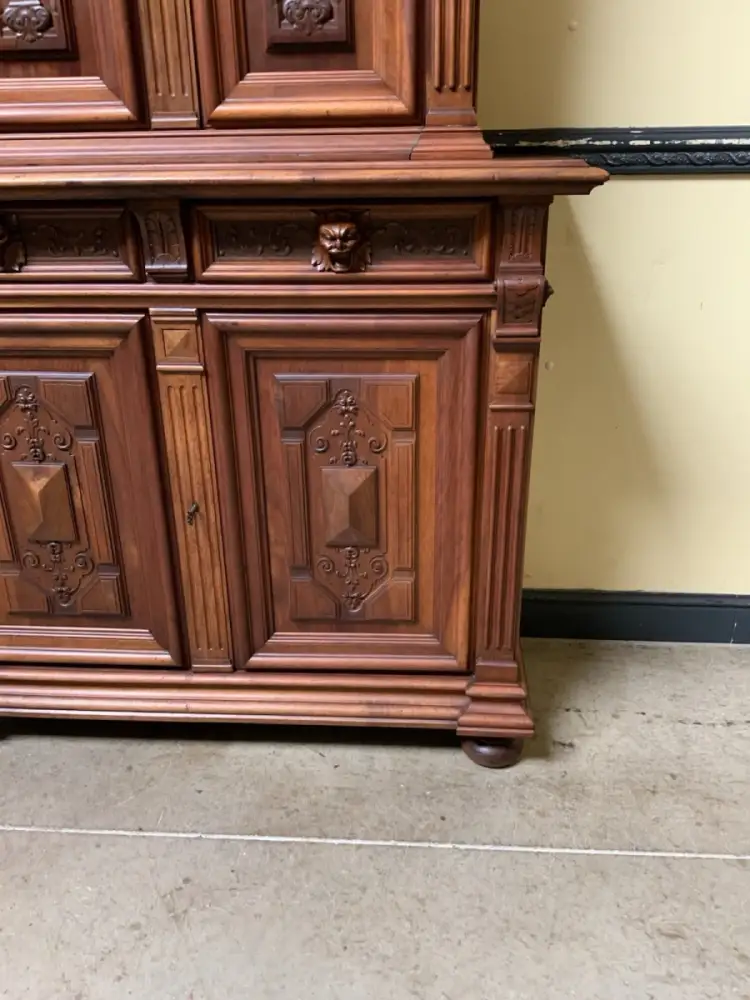 Antik - Nußbaum Aufsatz Schrank, Bronze  - Neorenaissance - Lieferung möglich! 13