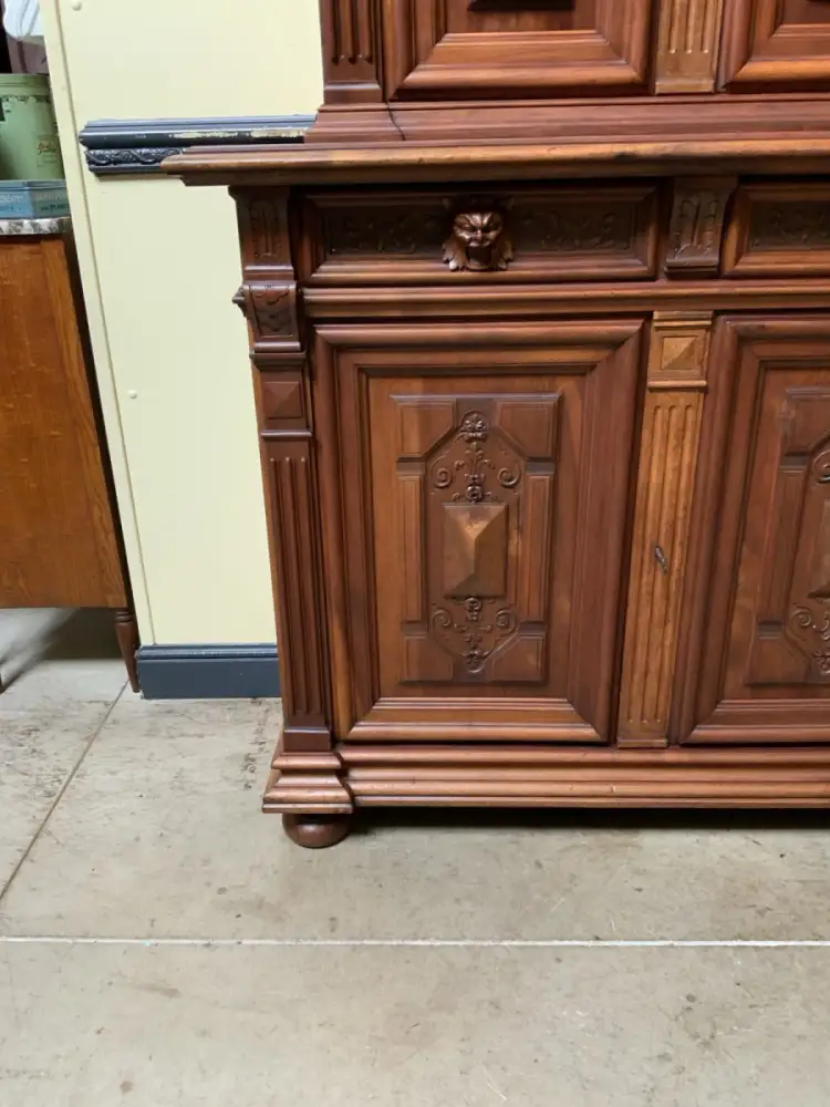 Antik - Nußbaum Aufsatz Schrank, Bronze  - Neorenaissance - Lieferung möglich! 14
