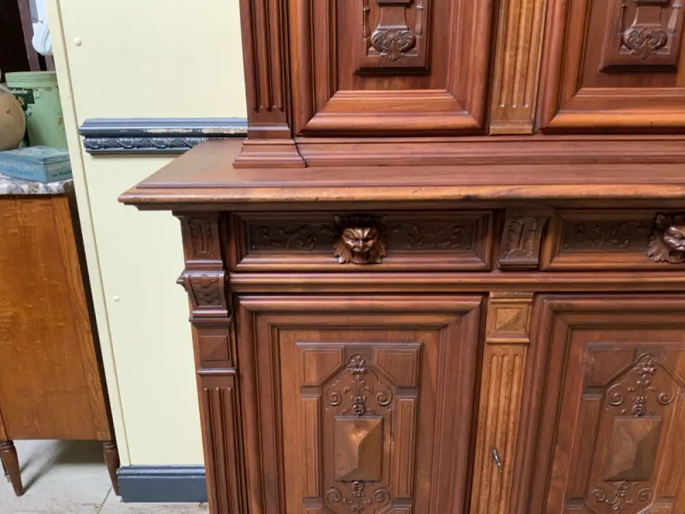 Antik - Nußbaum Aufsatz Schrank, Bronze  - Neorenaissance - Lieferung möglich! 16