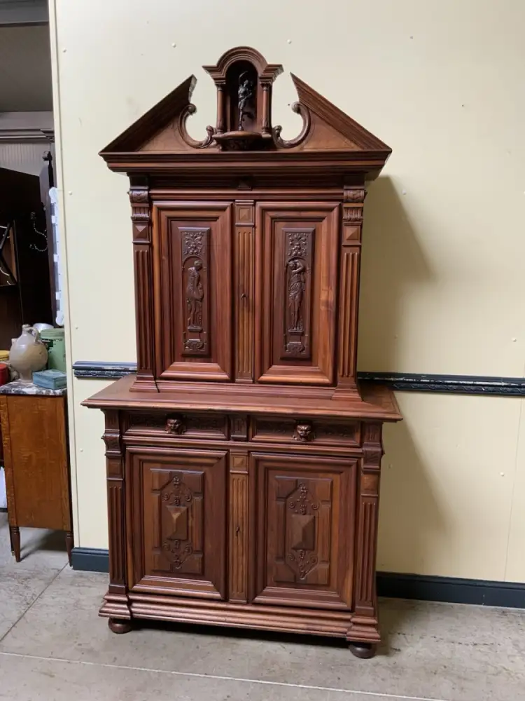 Antik - Nußbaum Aufsatz Schrank, Bronze  - Neorenaissance - Lieferung möglich! 17