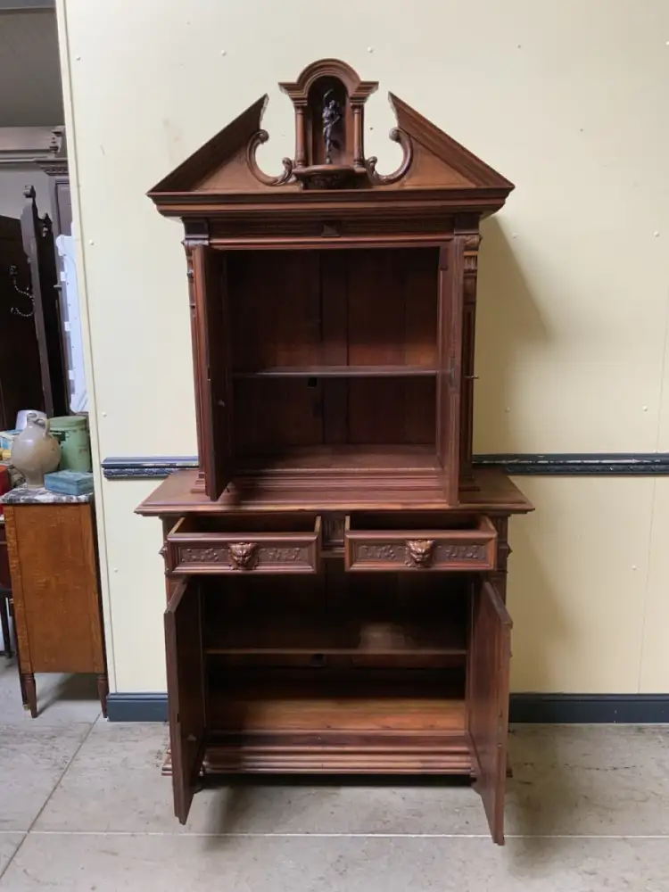 Antik - Nußbaum Aufsatz Schrank, Bronze  - Neorenaissance - Lieferung möglich! 18