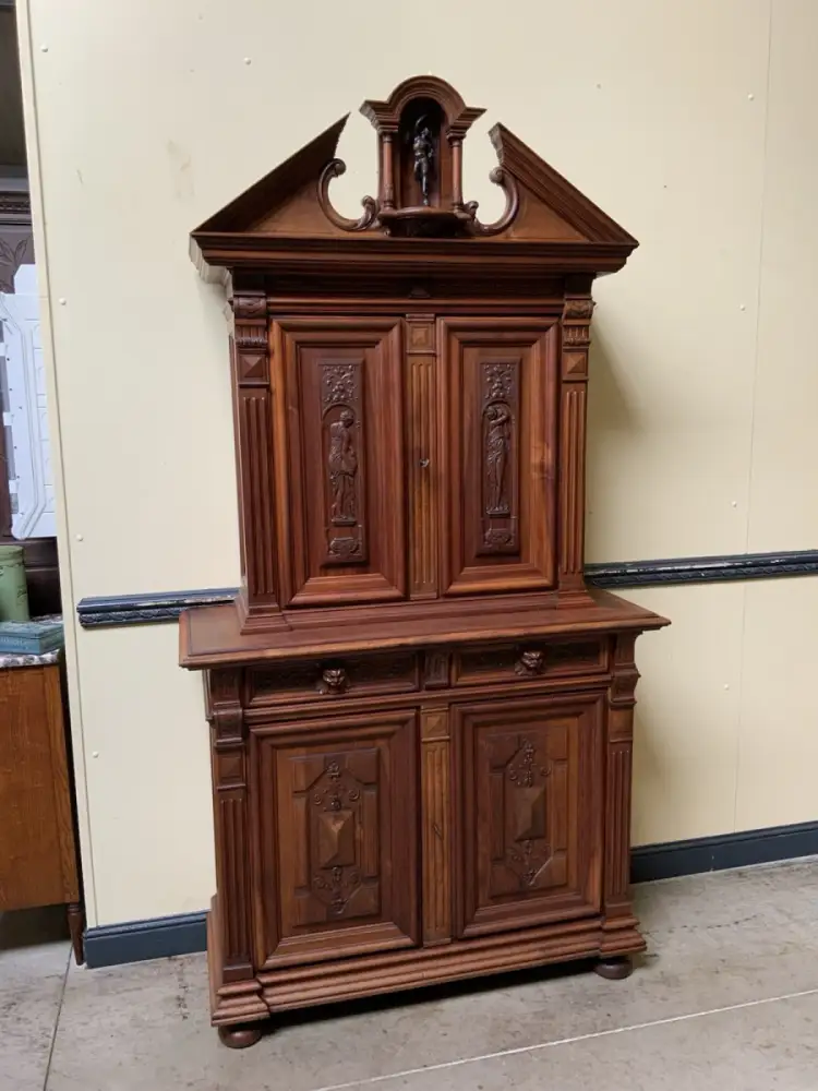 Antik - Nußbaum Aufsatz Schrank, Bronze  - Neorenaissance - Lieferung möglich! 2