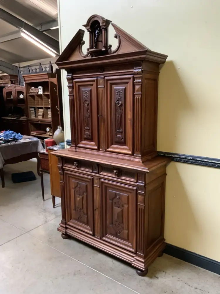 Antik - Nußbaum Aufsatz Schrank, Bronze  - Neorenaissance - Lieferung möglich! 3