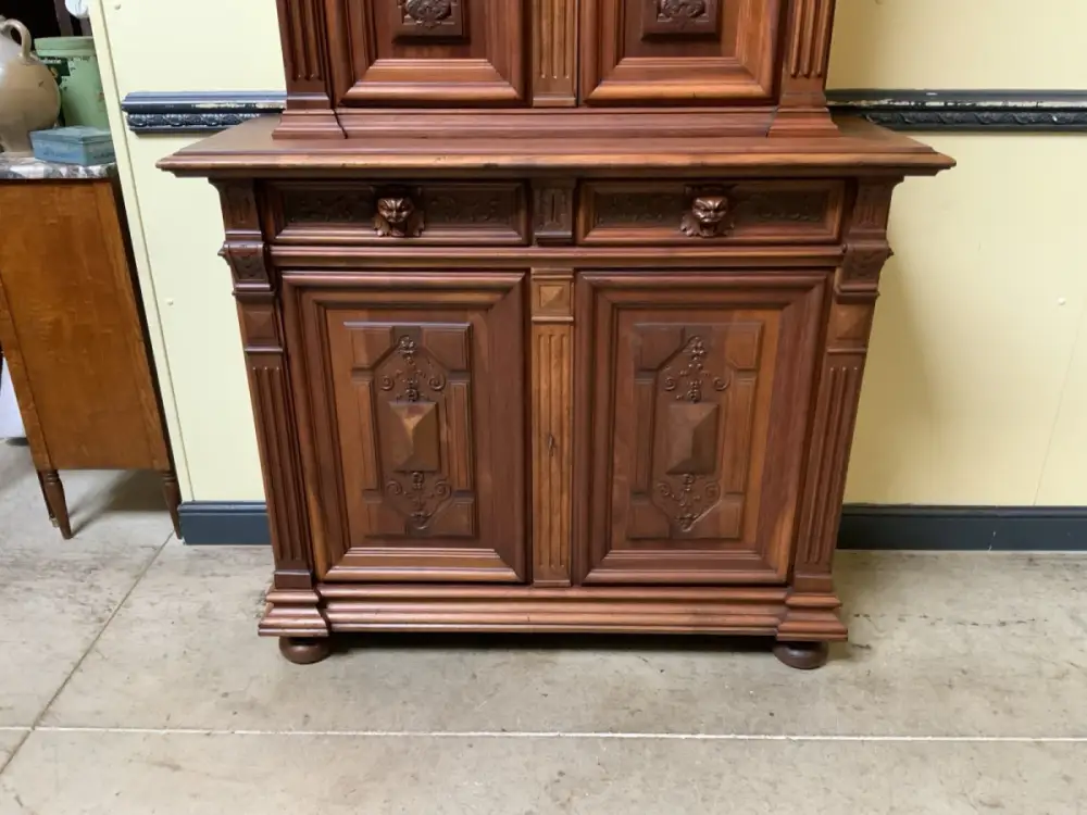 Antik - Nußbaum Aufsatz Schrank, Bronze  - Neorenaissance - Lieferung möglich! 6