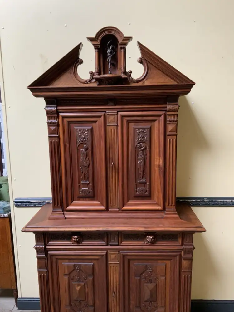 Antik - Nußbaum Aufsatz Schrank, Bronze  - Neorenaissance - Lieferung möglich! 7