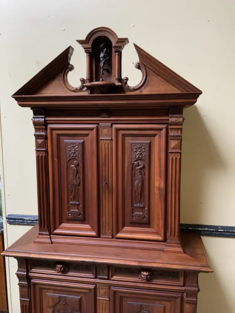 Antik - Nußbaum Aufsatz Schrank, Bronze  - Neorenaissance - Lieferung möglich! 8
