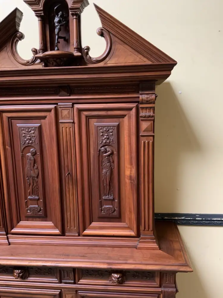Antik - Nußbaum Aufsatz Schrank, Bronze  - Neorenaissance - Lieferung möglich! 9