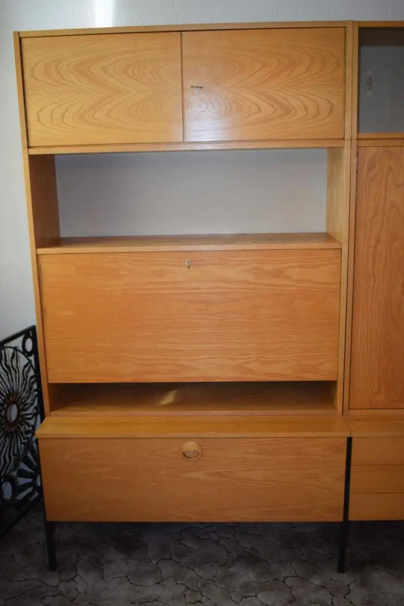 Vintage Hellerau Schrankwand, 3 Segment, Sekretär, Schrank und Bar TOP 1