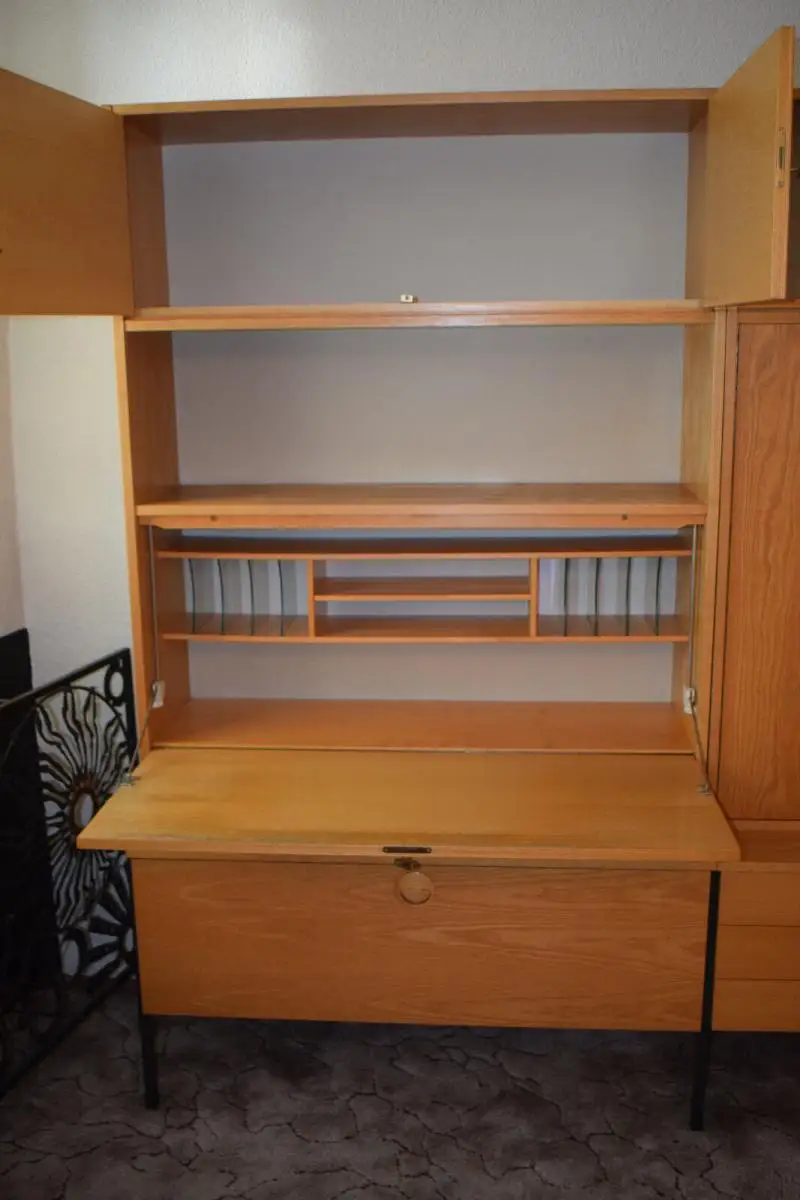 Vintage Hellerau Schrankwand, 3 Segment, Sekretär, Schrank und Bar TOP 2