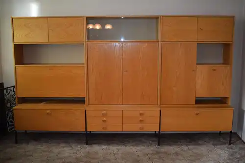 Vintage Hellerau Schrankwand, 3 Segment, Sekretär, Schrank und Bar TOP