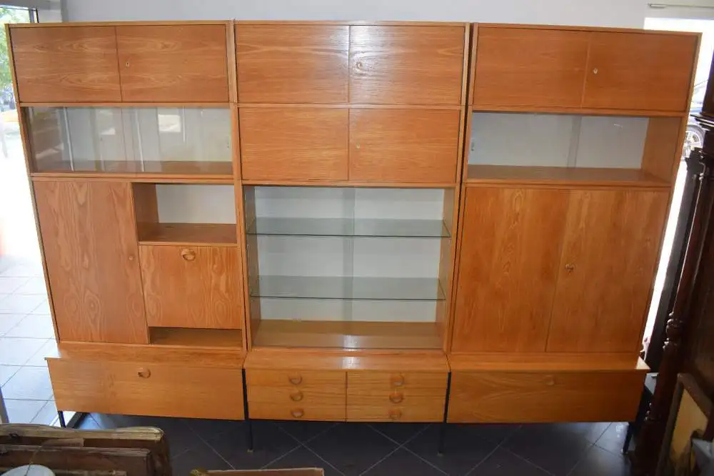 Vintage Hellerau Schrankwand, 3 Segment, Vitrine, Schrank und Bar TOP 0