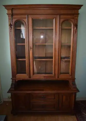 Aufsatzvitrine Bücherschrank Gründerzeit Eiche furniert mittelbraun Top Zustand!