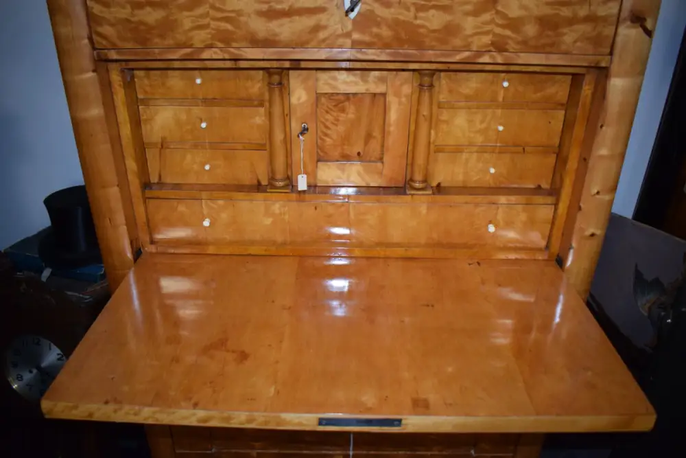 Biedermeier Sekretär mit Aufsatz, Birke hell komplett restauriert 4