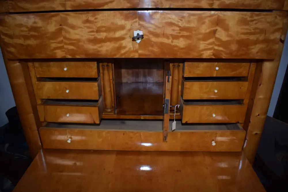 Biedermeier Sekretär mit Aufsatz, Birke hell komplett restauriert 5