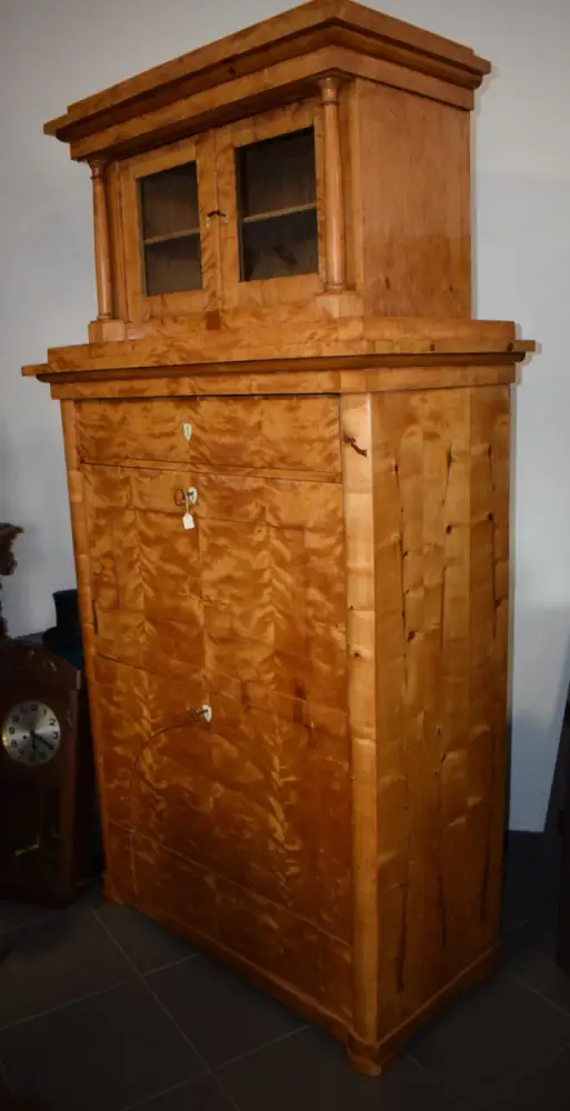 Biedermeier Sekretär mit Aufsatz, Birke hell komplett restauriert 7