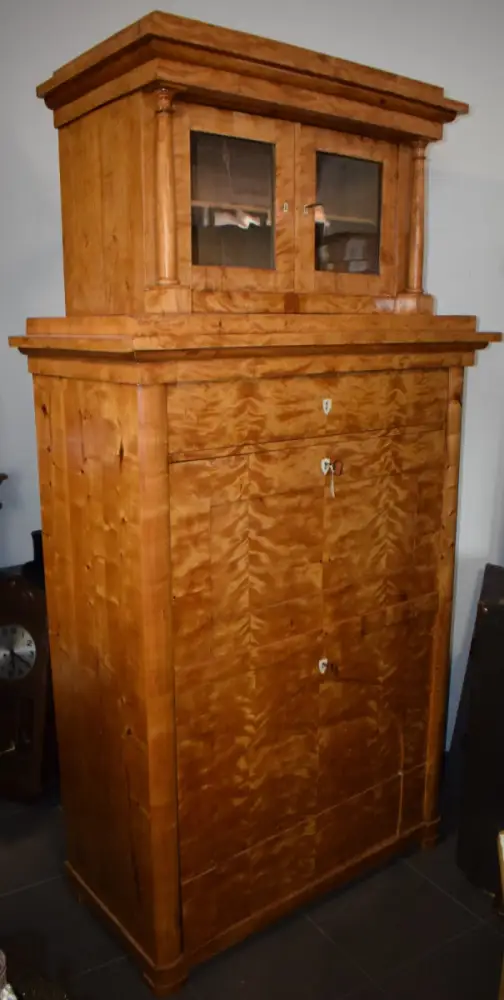 Biedermeier Sekretär mit Aufsatz, Birke hell komplett restauriert 8
