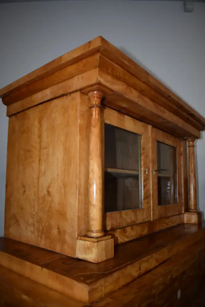 Biedermeier Sekretär mit Aufsatz, Birke hell komplett restauriert 9