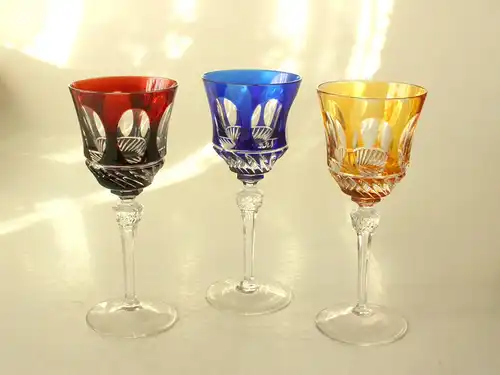 Bleikristall Römer Weingläser Vintage Überfang Weinglas Nachtmann West Germany mid century Wine Glasses Rhine lead cristal klassisch 3 Stück