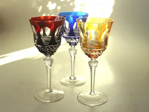 Bleikristall Römer Weingläser Vintage Überfang Weinglas Nachtmann West Germany mid century Wine Glasses Rhine lead cristal klassisch 3 Stück