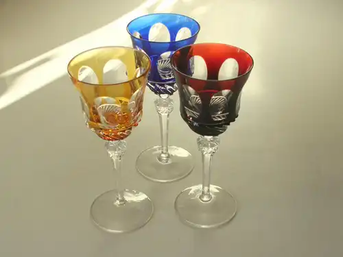 Bleikristall Römer Weingläser Vintage Überfang Weinglas Nachtmann West Germany mid century Wine Glasses Rhine lead cristal klassisch 3 Stück