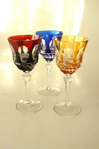 Bleikristall Römer Weingläser Vintage Überfang Weinglas Nachtmann West Germany mid century Wine Glasses Rhine lead cristal klassisch 3 Stück