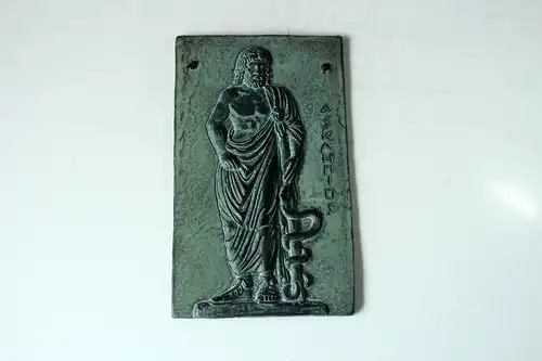 Wandbild Asklepios - griechischer Gott der Gesundheit - Keramik - Geschenk für Arzt - Praxisdeko - Vintage aus den 1970ern
