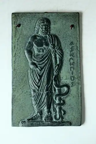 Wandbild Asklepios - griechischer Gott der Gesundheit - Keramik - Geschenk für Arzt - Praxisdeko - Vintage aus den 1970ern