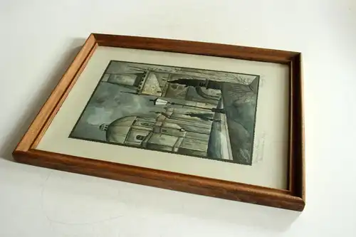 1946 Original-Aquarell "Karlsbrücke in Prag" signiert und professionell gerahmt Rahmengröße ca. 31 x 41cm, Vintage, Wandkunst