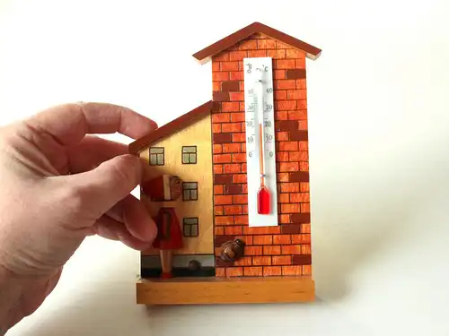 Dekoratives handgefertigte Thermometer Vintage Holz 70er mid century Kinderzimmer zum Aufhängen und Aufstellen