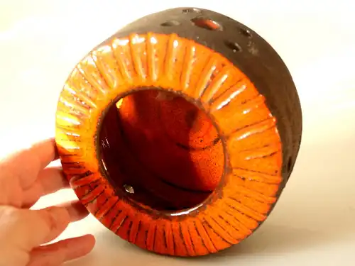 Studio Keramik 70er handgetöpfertes Stövchen orange dunkelbraun gemarkt Vintage Teewärmer tea warmer ceramic mid century West Germany