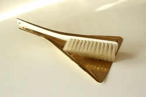 Tischkehrset Vintage 2 teilig mid century 1950er 1960er Krümmelbürste Tischkehrer messingfarbig Metall table broom cleaner West Germany