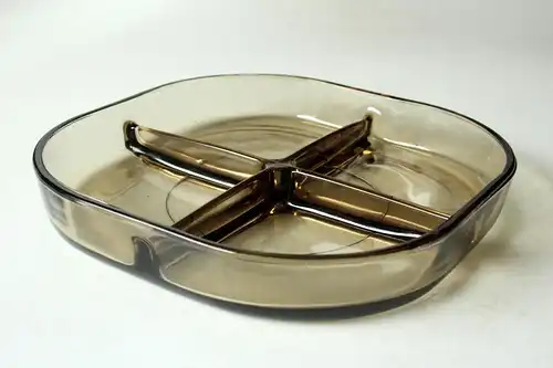 Seltene Rauchglas Schale Anbietschale aus den 1970ern, Vintage - Servierschale mit Unterteilung