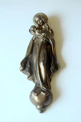 Maria Mutter Gottes mit Kind Madonnenfigur aus Messing, Vintage aus den 1950ern
