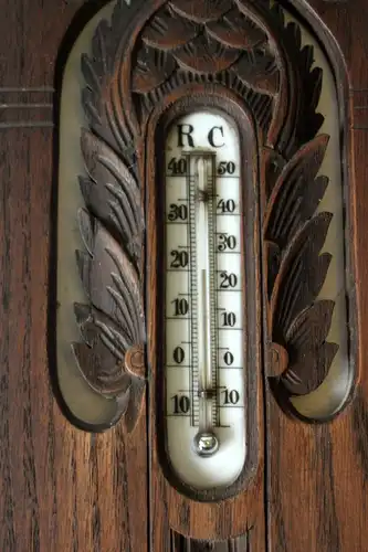 Antike handgeschnitzte Wetterstation aus den 1920ern - Thermometer Temperaturanzeige Celsius und Reaumur + Barometer